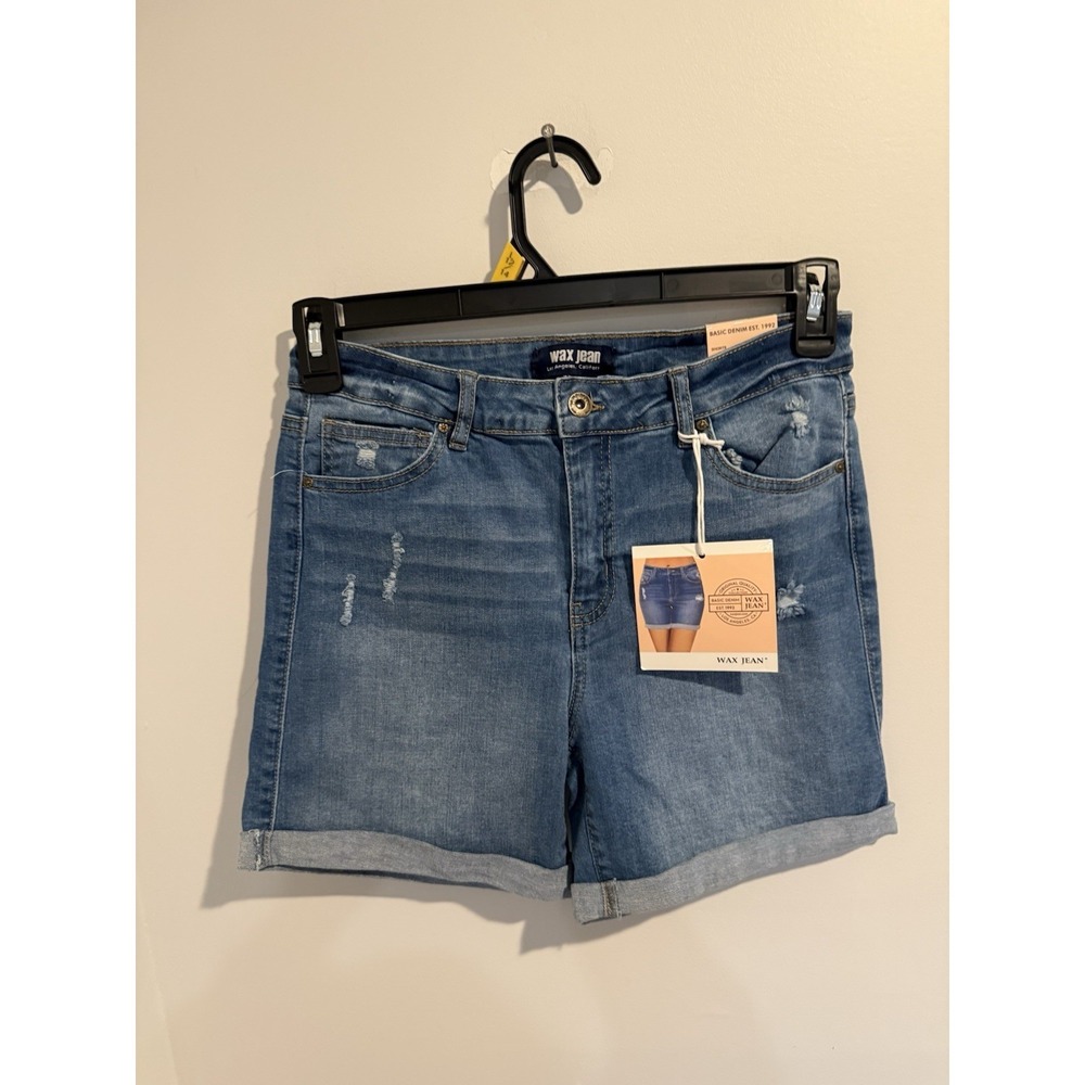 Wax Jean‎ Distressed Light Wash Rolled Cuff Denim Shorts size Medium NWT